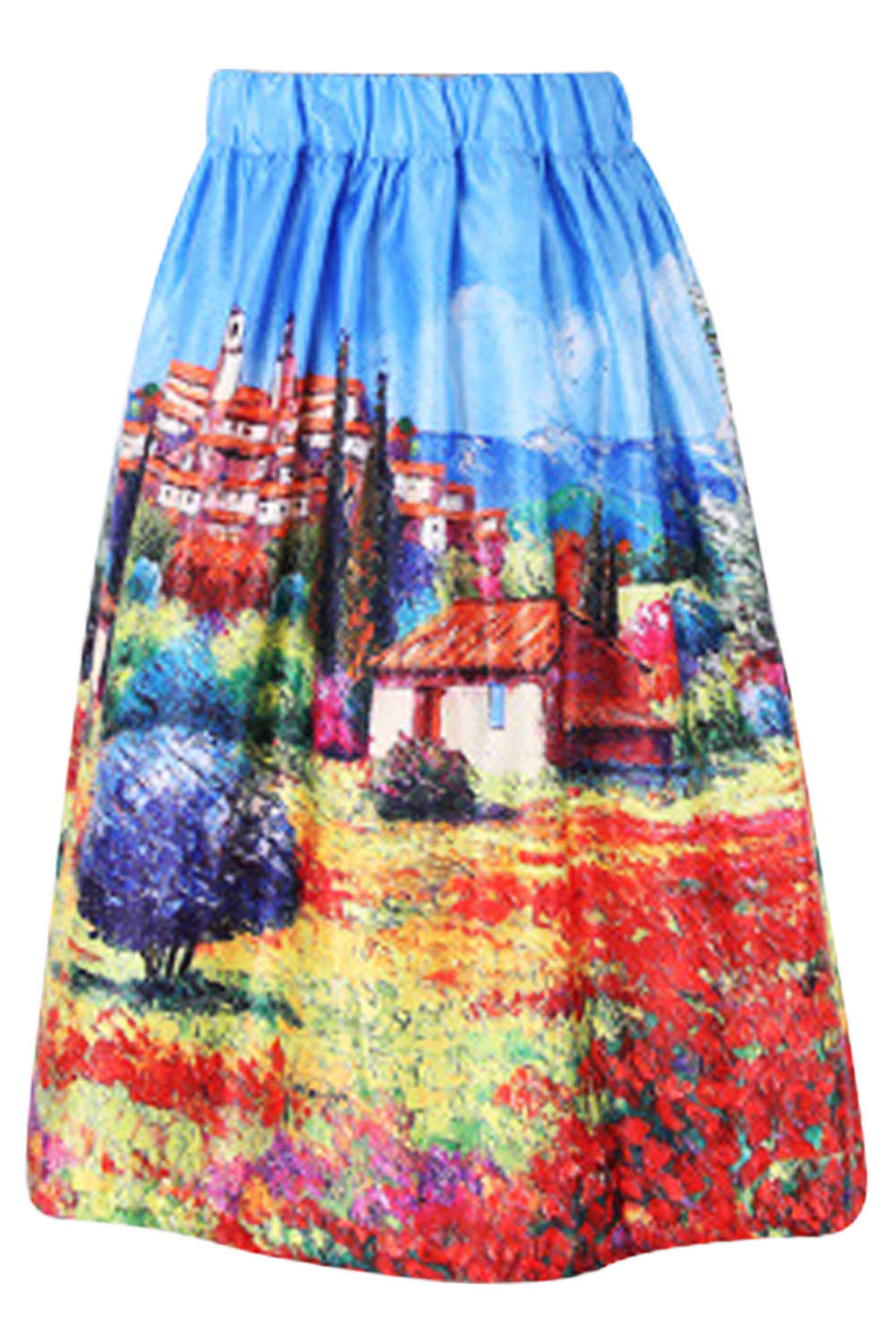 Iyasson Women's Elastic High Waist Flare Pleated A Line Midi Skirt