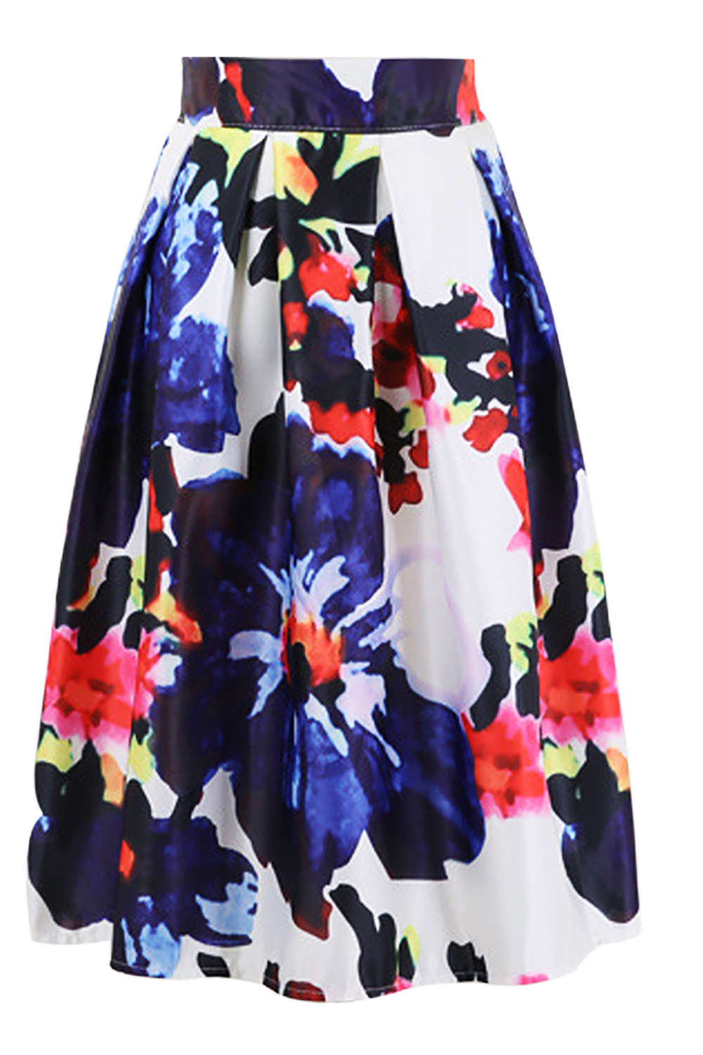 Iyasson Women's Elastic High Waist Flare Pleated A Line Midi Skirt