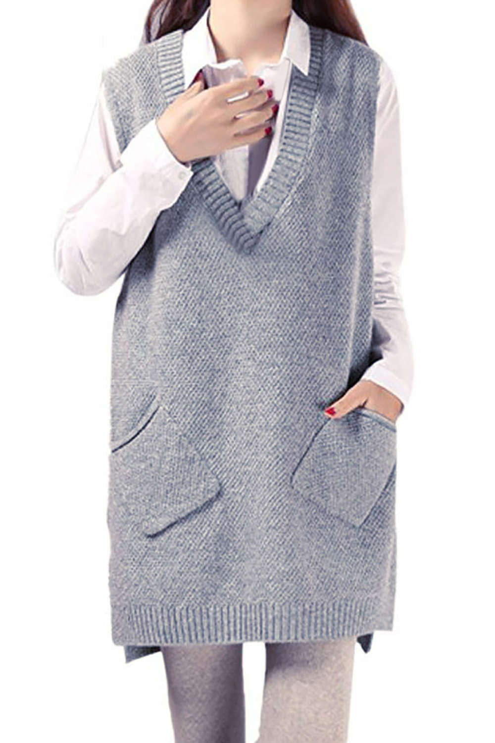 Iyasson Womens V-Neck Sleeveless Pullover Long Sweater Vest