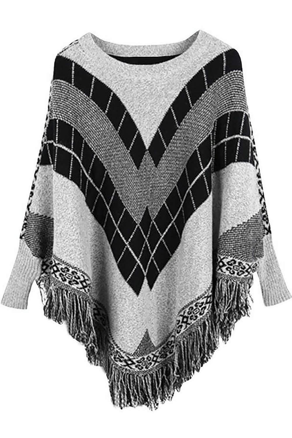 Iyasson Cute Tassel Poncho Batwing Cape Shawls Sweater