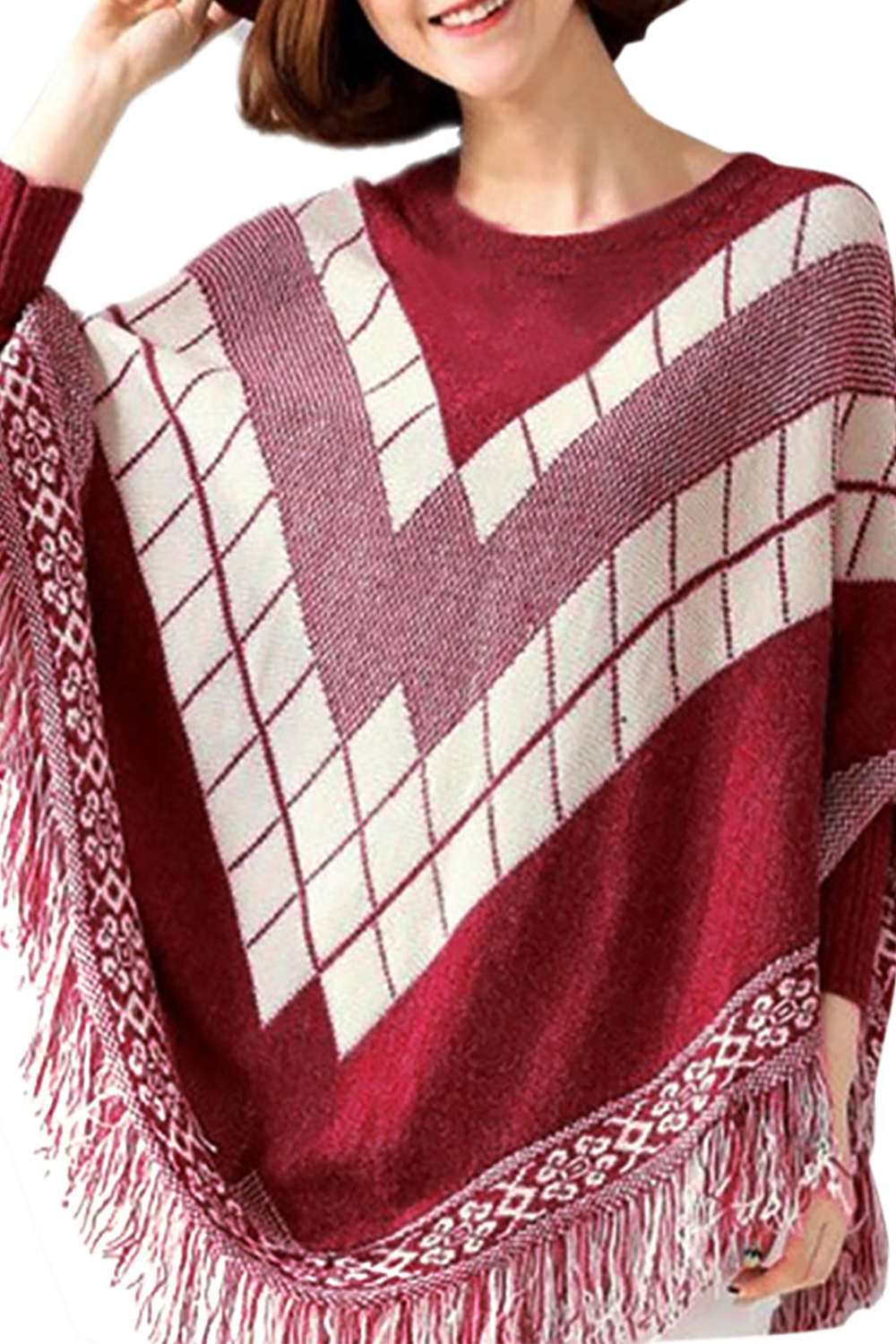 Iyasson Cute Tassel Poncho Batwing Cape Shawls Sweater