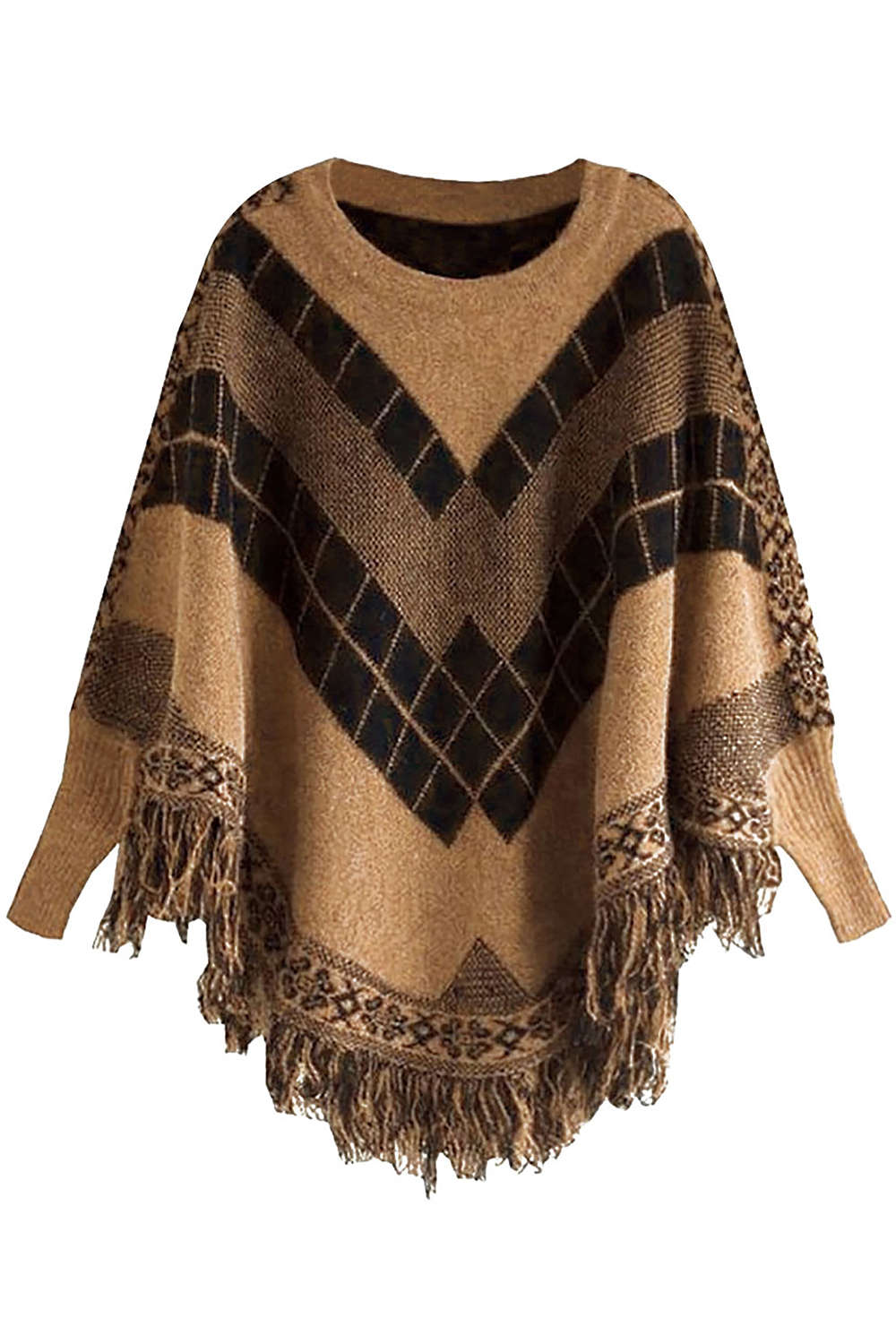 Iyasson Cute Tassel Poncho Batwing Cape Shawls Sweater