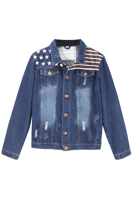 Iyasson Men's American's Flag Denim Jacket