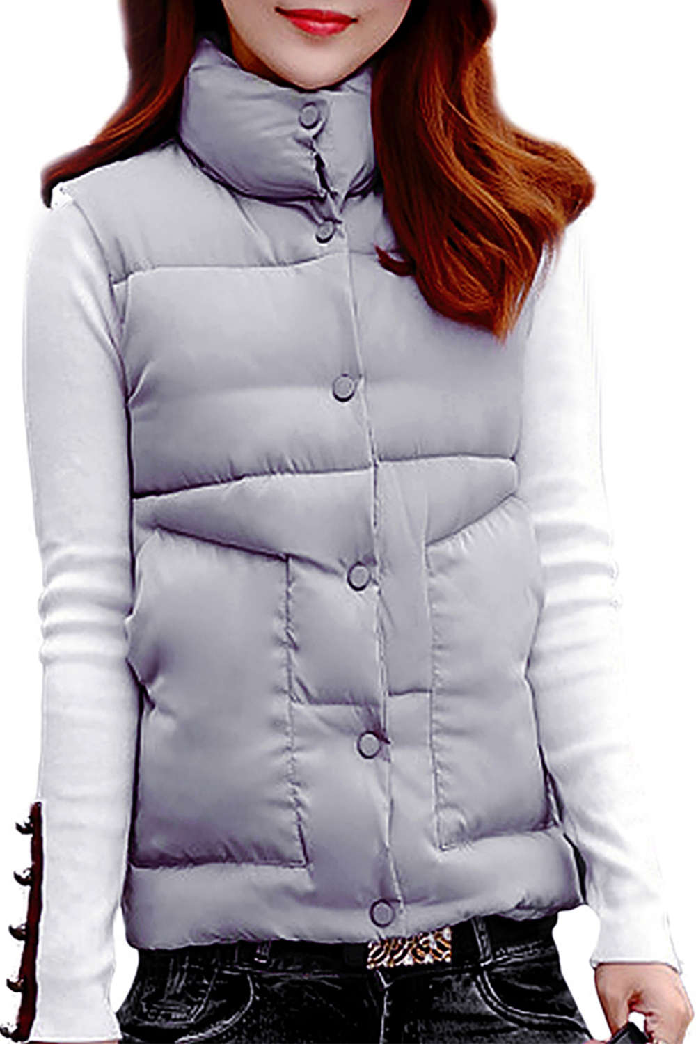 Iyasson Womens Front Button Vest Coat