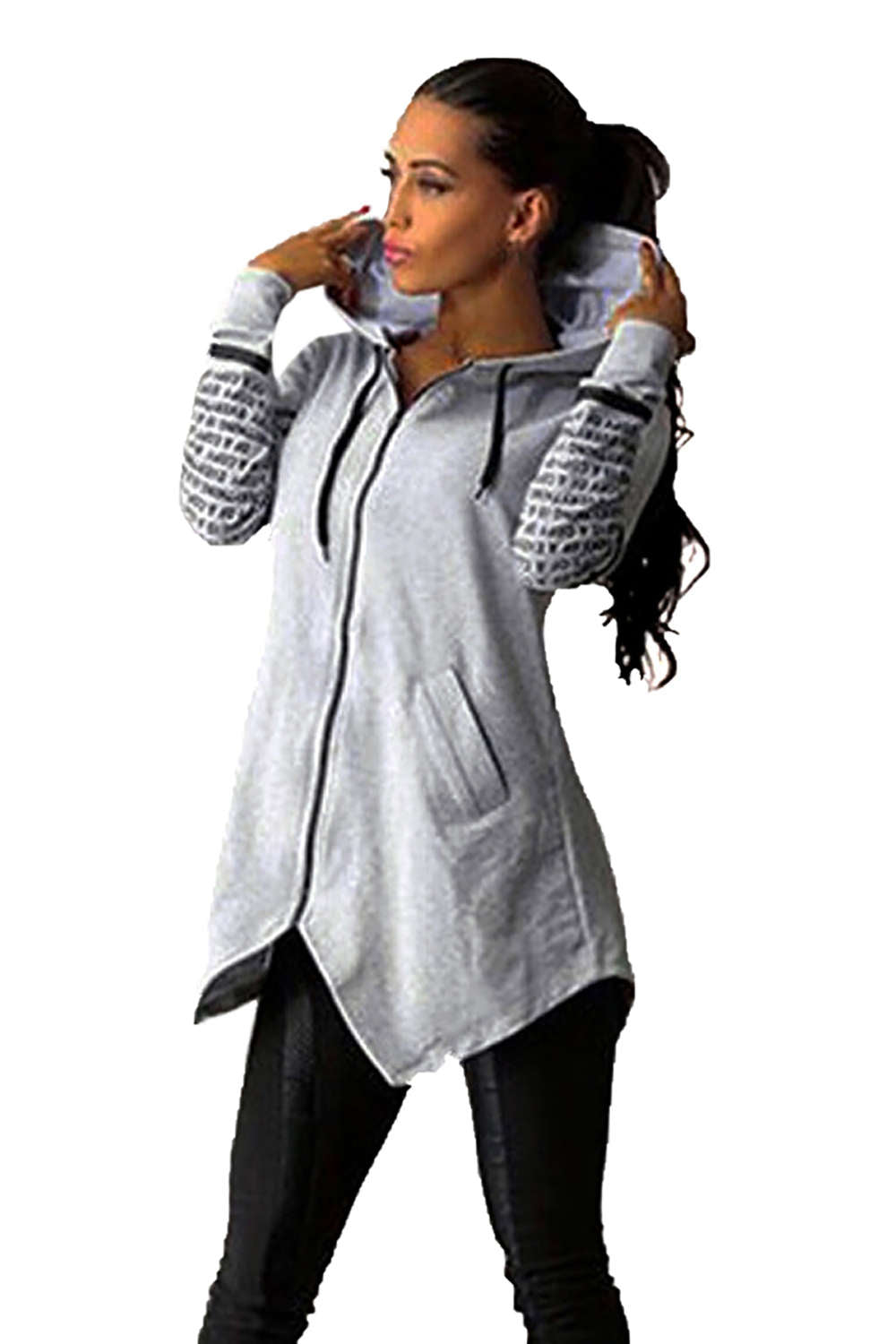 Iyasson Front Zip Long Sleeve Hoodie