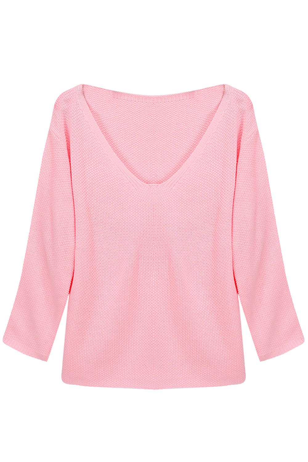 Iyasson Womens Solid V-Neck Knitted Pullover Spring Sweater