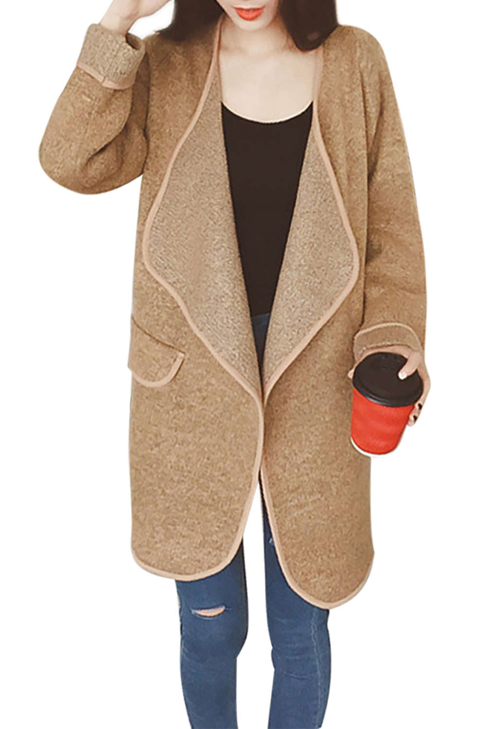 Iyasson Women's Open Front Shawl Collar Blend Coat