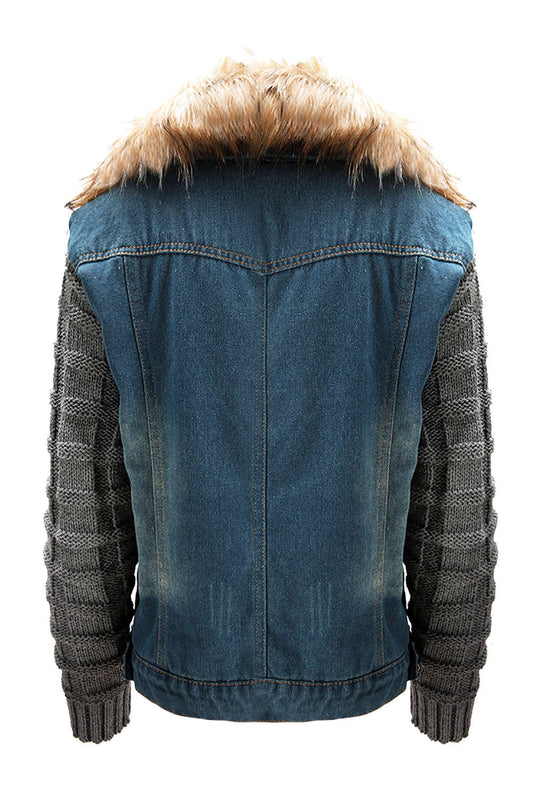 Iyasson Womens Winter Warm Coat Knit Long Sleeve Denim Jacket Outwear