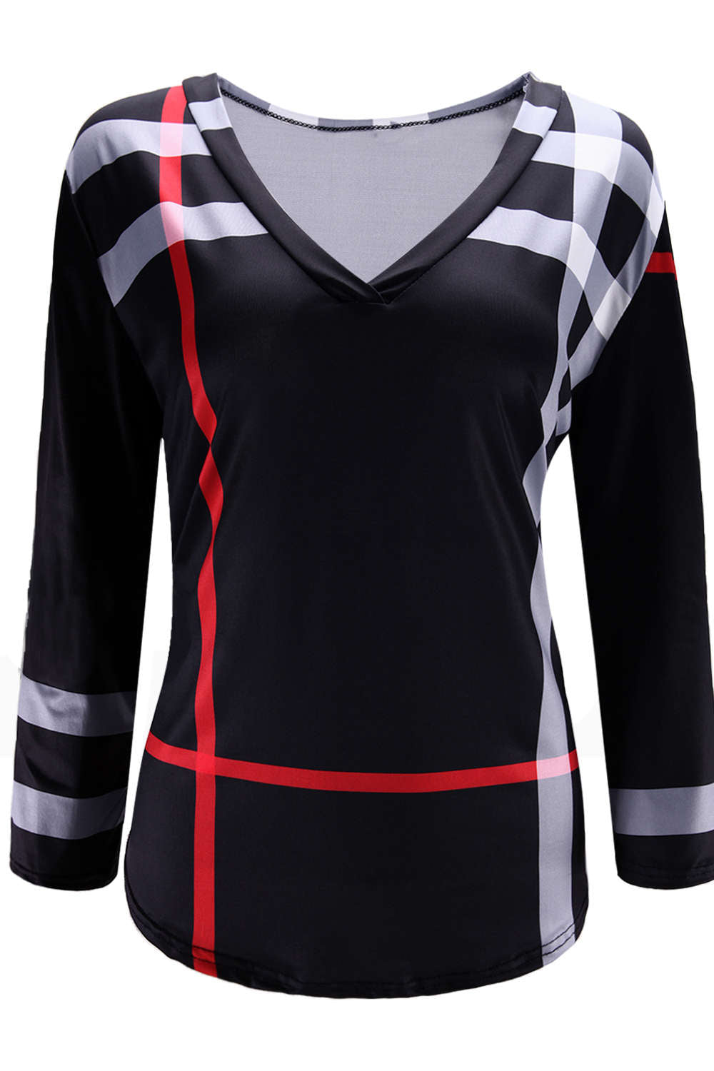 Iyasson Women's Plaid Print Hemden 3/4 Armel Bluse T-Shirt Oberteile Tops