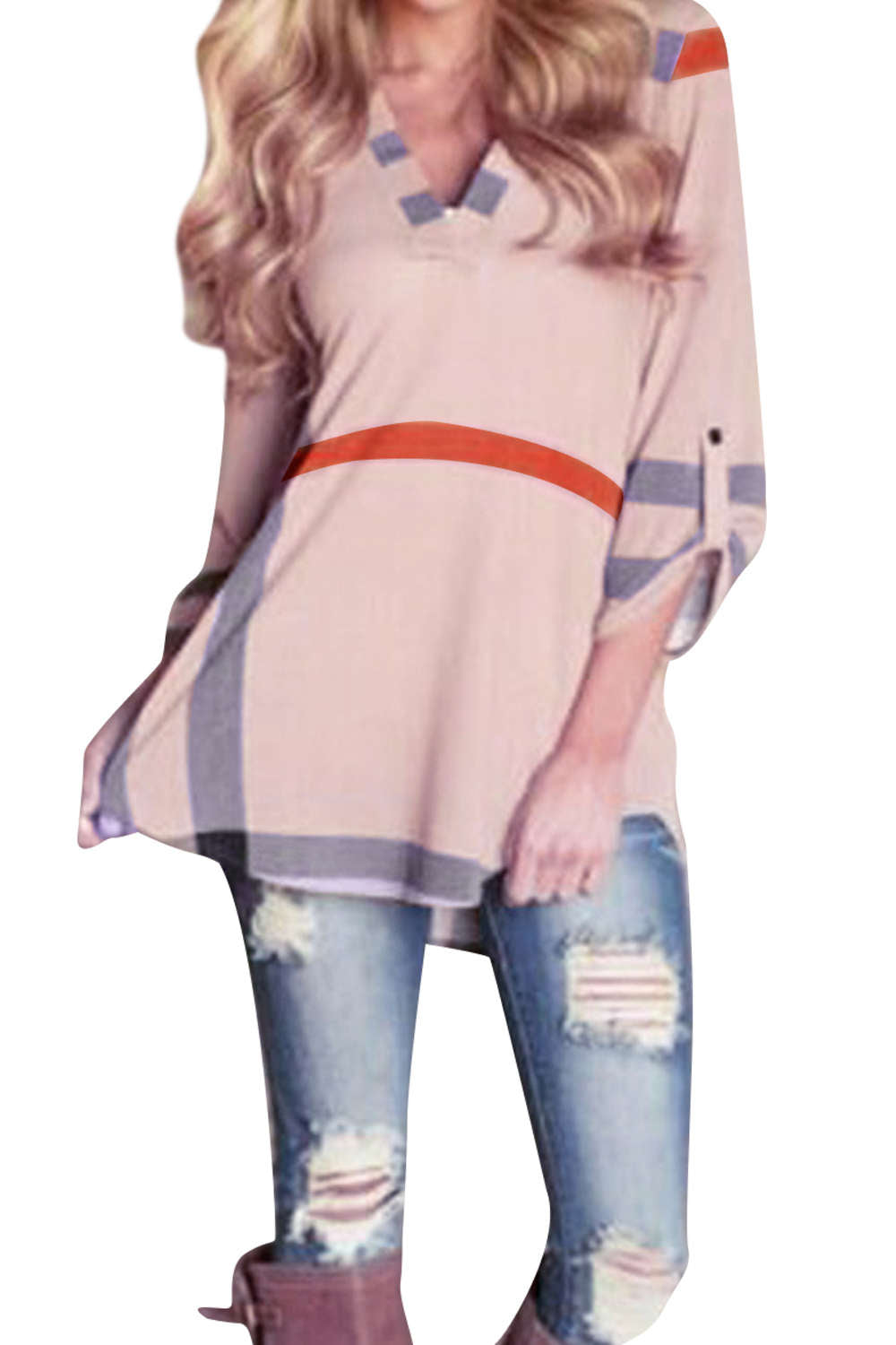 Iyasson Women's Plaid Print Hemden 3/4 Armel Bluse T-Shirt Oberteile Tops