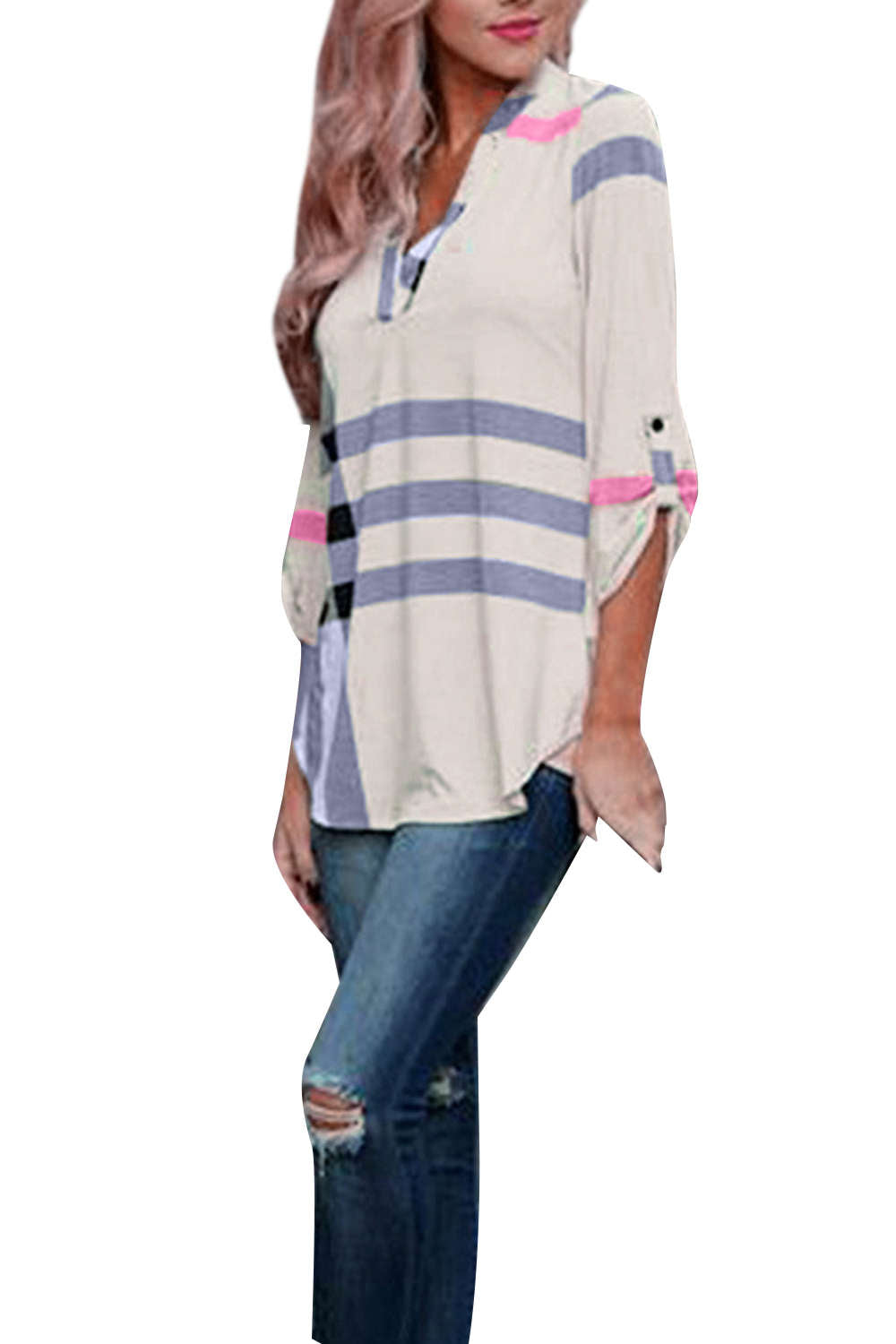 Iyasson Women's Plaid Print Hemden 3/4 Armel Bluse T-Shirt Oberteile Tops