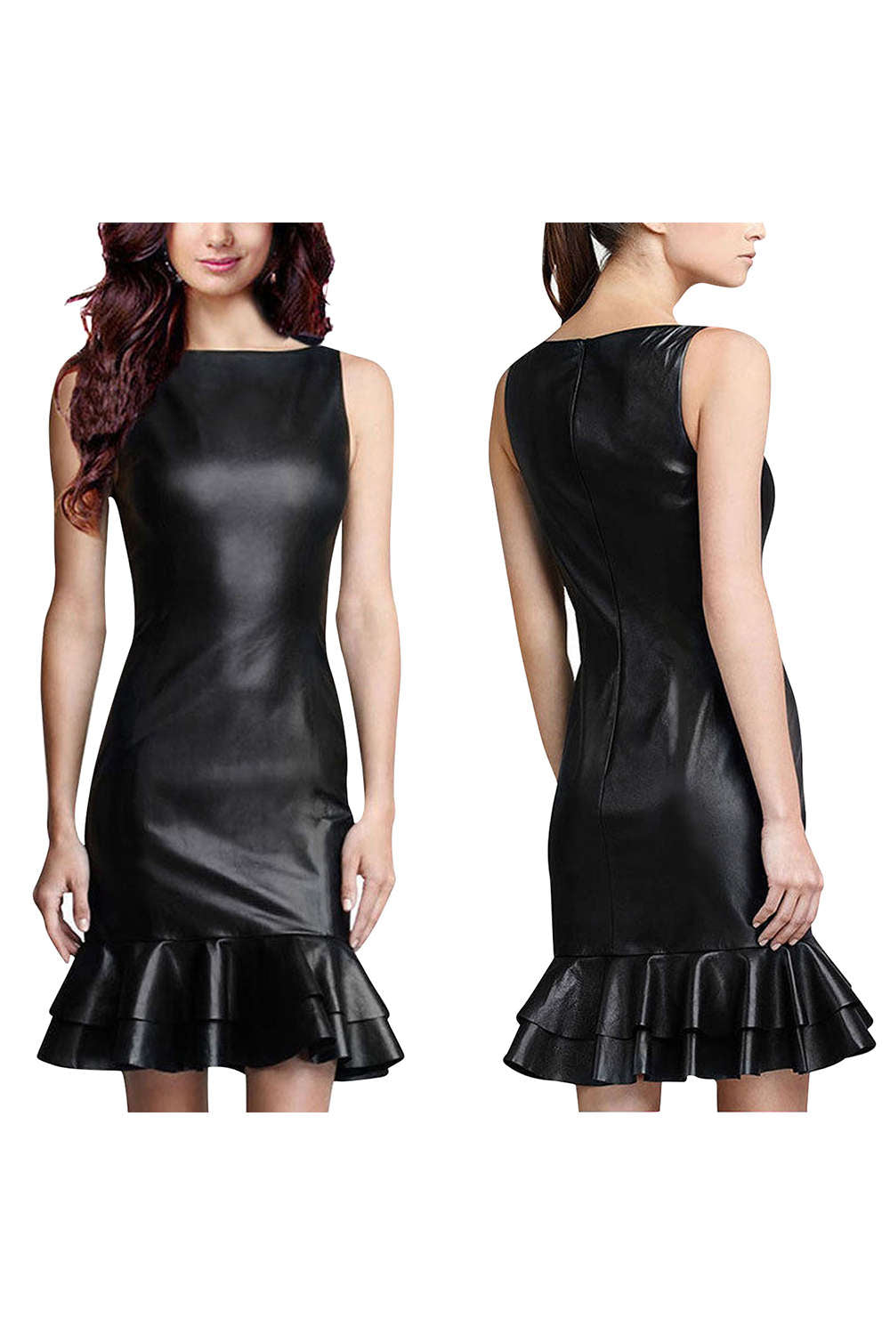 Iyasson Sleeveless Patchwork Women's Neck Bodycon Sexy Party Peplum Ruffle Plus Size Dresses