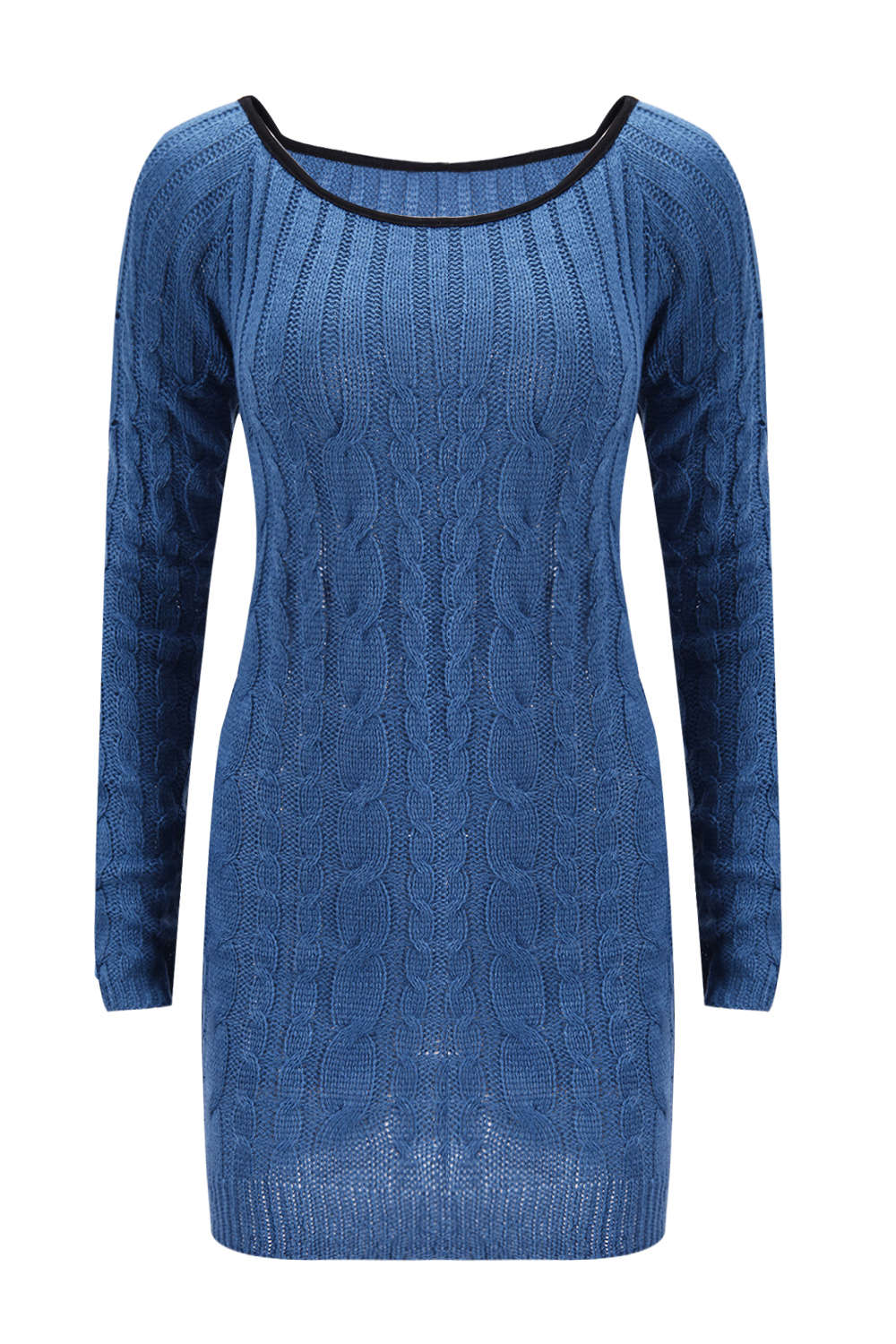 Iyasson Womens Long Sleeve Cowl Polo Neck Cable Knitted Jumper Mini Dress