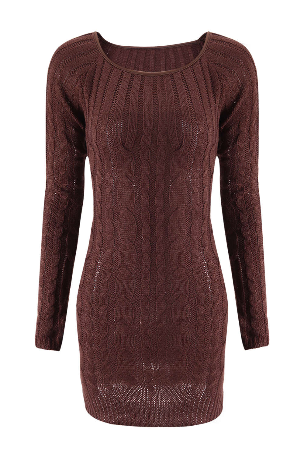 Iyasson Womens Long Sleeve Cowl Polo Neck Cable Knitted Jumper Mini Dress