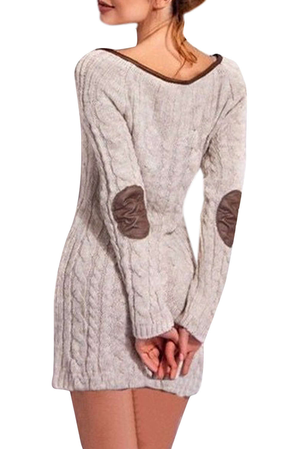 Iyasson Womens Long Sleeve Cowl Polo Neck Cable Knitted Jumper Mini Dress