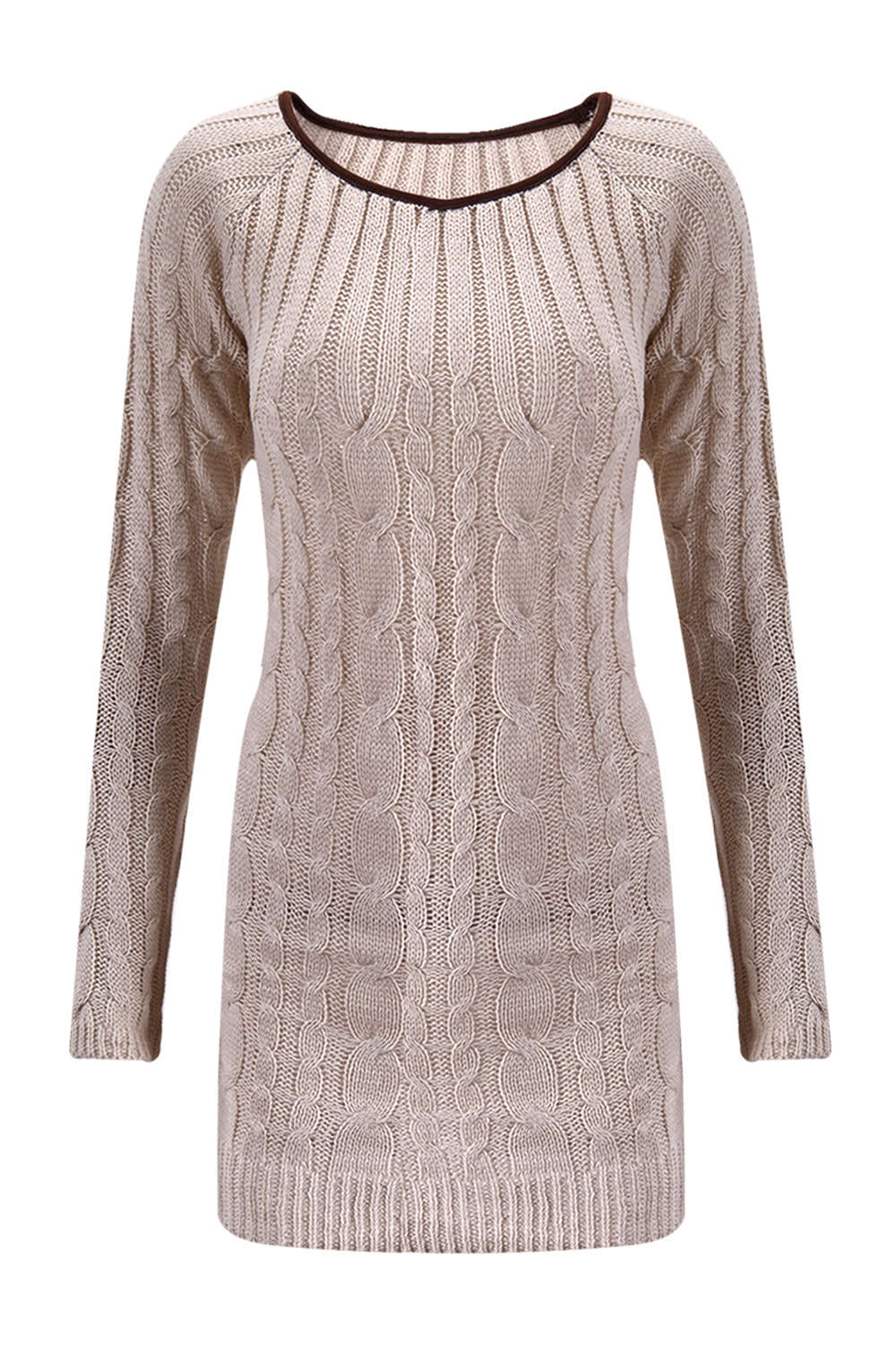 Iyasson Womens Long Sleeve Cowl Polo Neck Cable Knitted Jumper Mini Dress