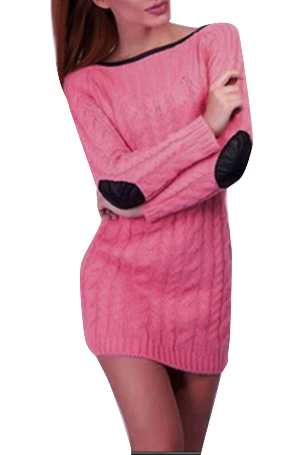 Iyasson Womens Long Sleeve Cowl Polo Neck Cable Knitted Jumper Mini Dress