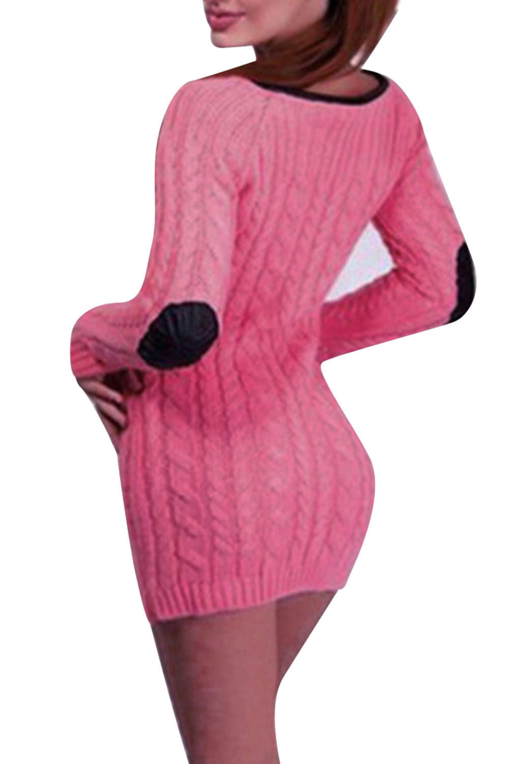 Iyasson Womens Long Sleeve Cowl Polo Neck Cable Knitted Jumper Mini Dress