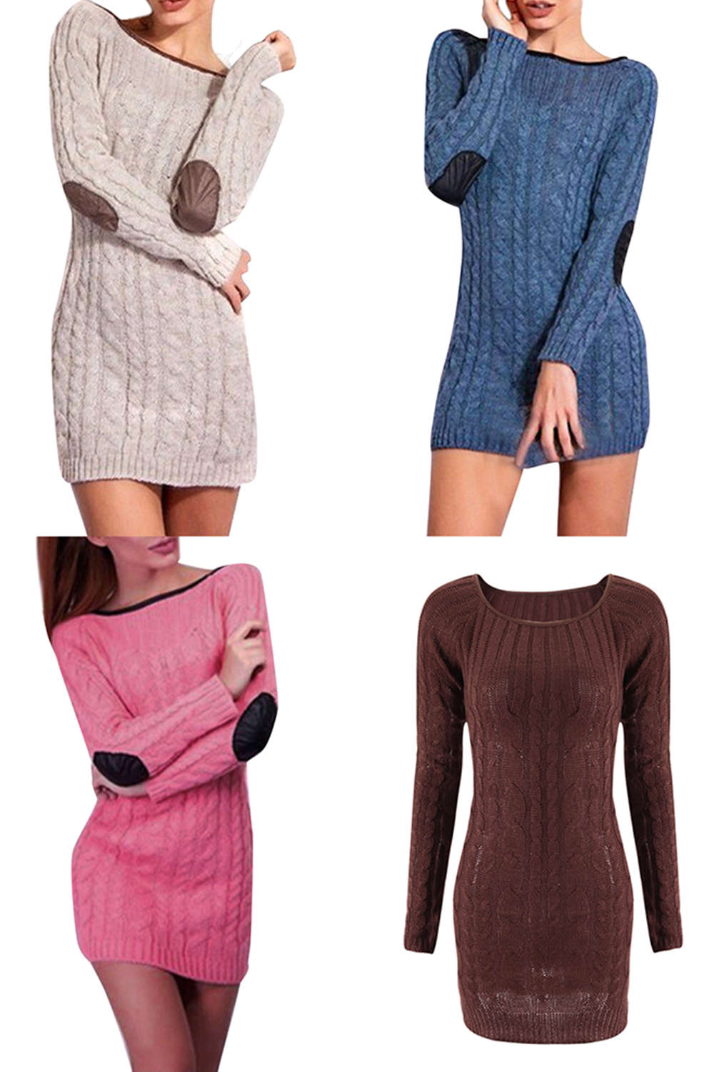 Iyasson Womens Long Sleeve Cowl Polo Neck Cable Knitted Jumper Mini Dress