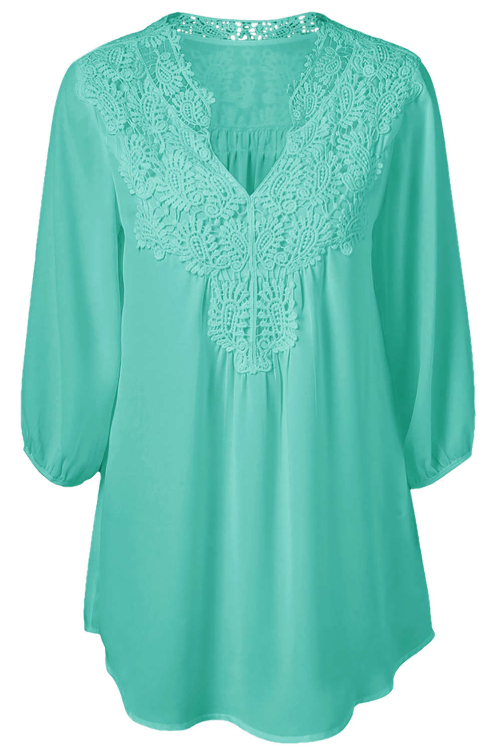 Iyasson Women's Stand Collar Lace Plus Size Tunic Blouse