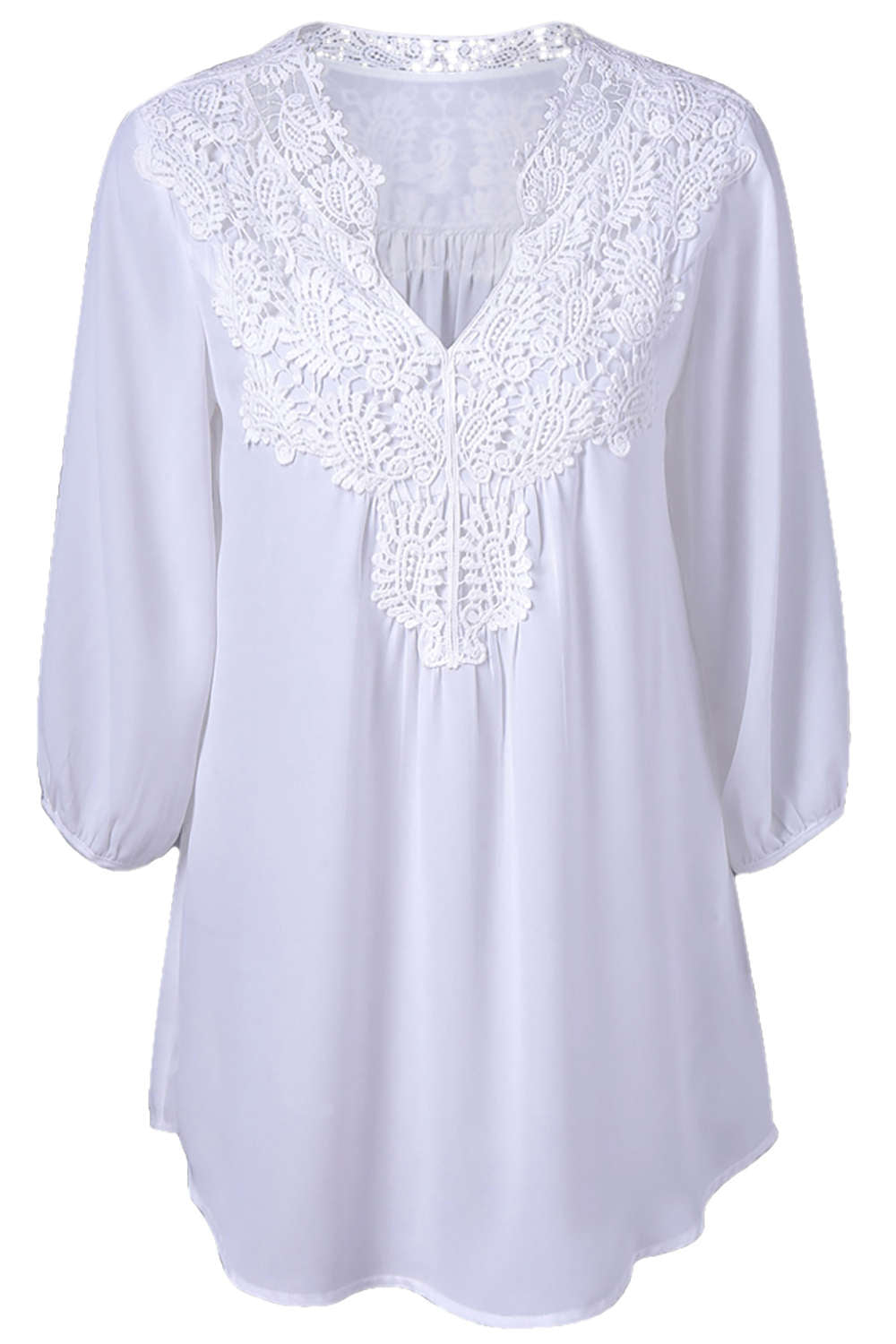 Iyasson Women's Stand Collar Lace Plus Size Tunic Blouse