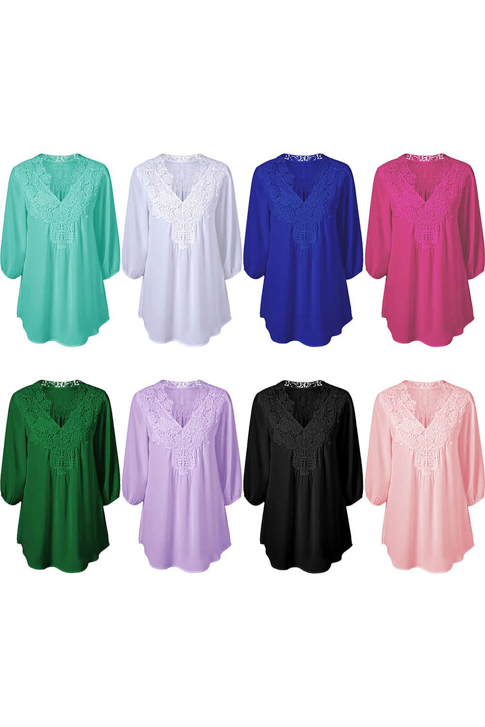 Iyasson Women's Stand Collar Lace Plus Size Tunic Blouse