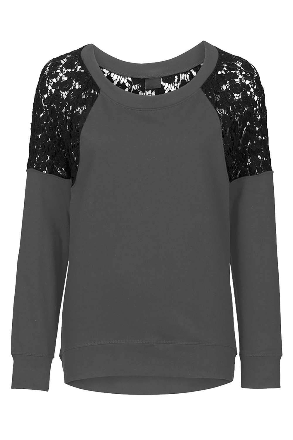 Iyasson Long Sleeve Round Neck Lace Splicing Top
