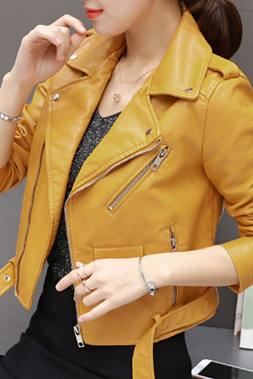 Iyasson Women's Faux Leather Biker Jacket