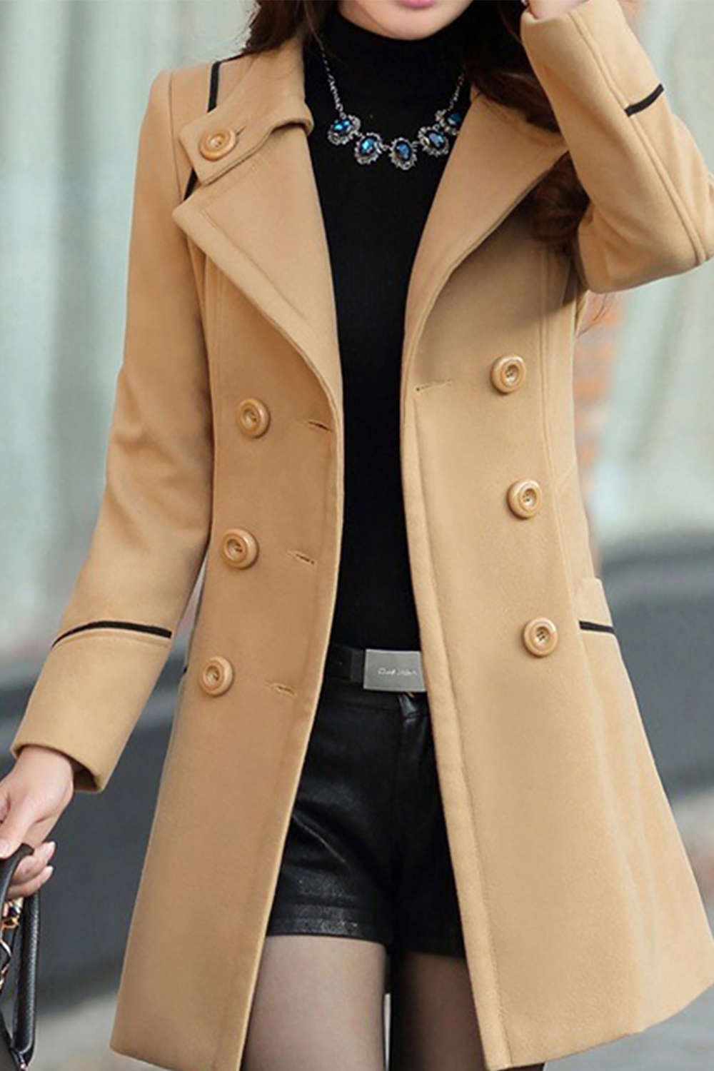 Iyasson Women's Double Breasted Blend Coat