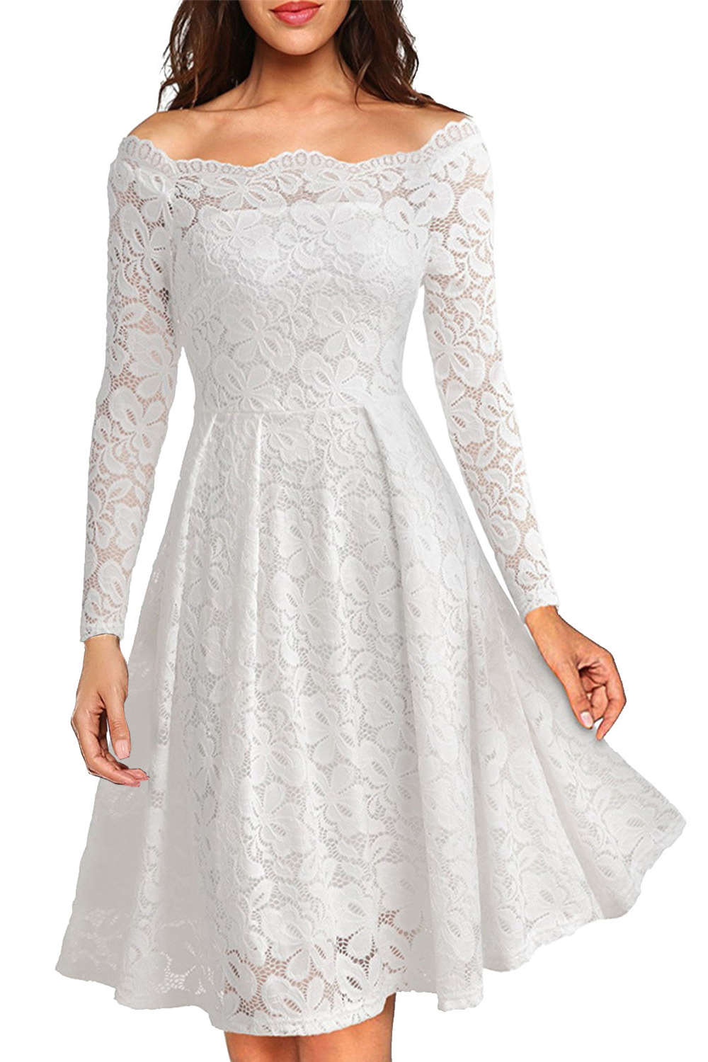 Iyasson Vintage Lace Off Shoulder Mini Dress