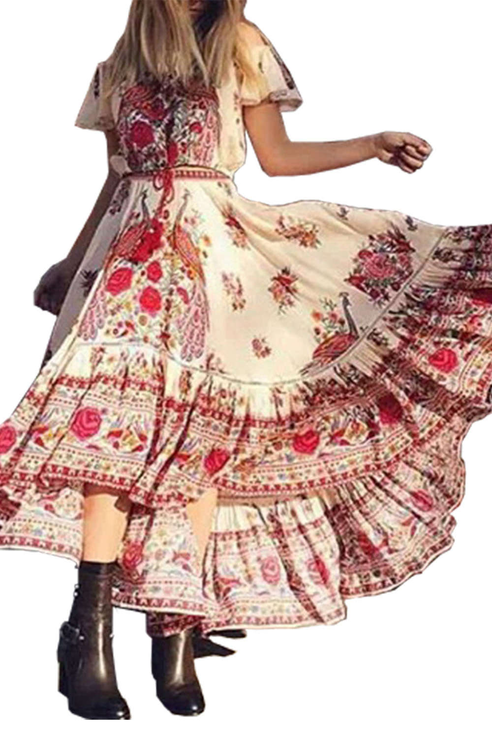 Iyasson Floral Off Shoulder Maxi Dress