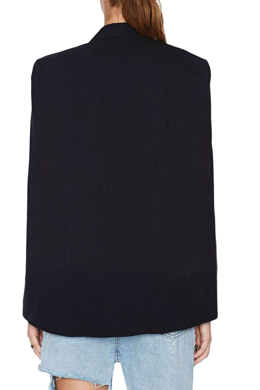 Iyasson Lapel Plain Cape Sleeve Blazers