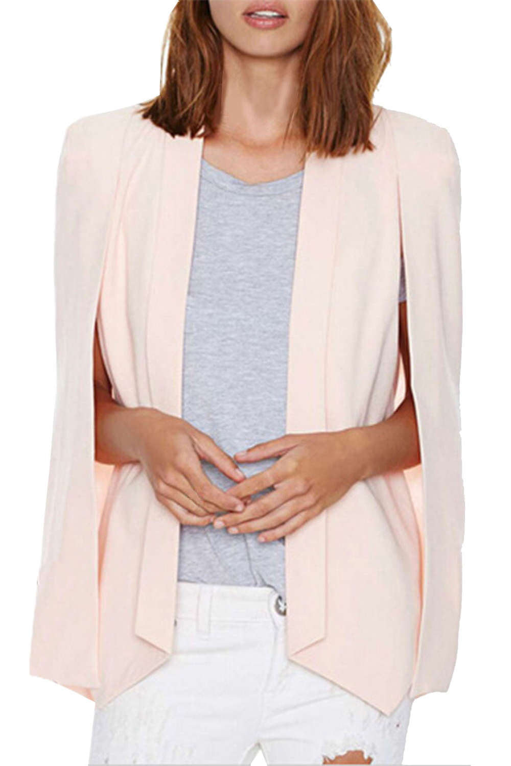 Iyasson Lapel Plain Cape Sleeve Blazers