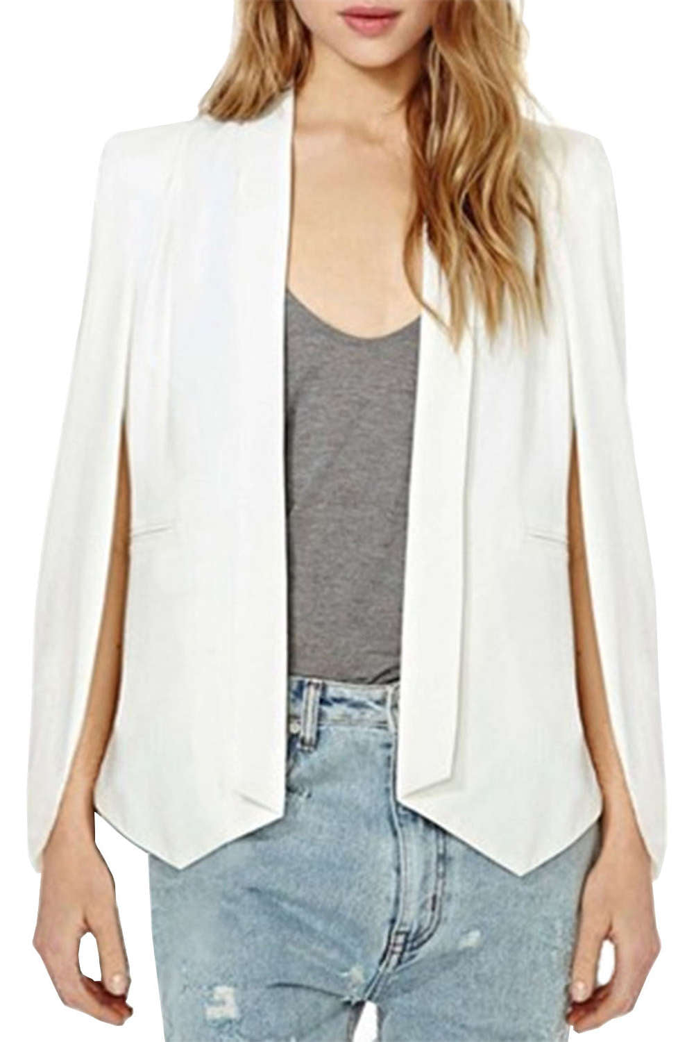 Iyasson Lapel Plain Cape Sleeve Blazers