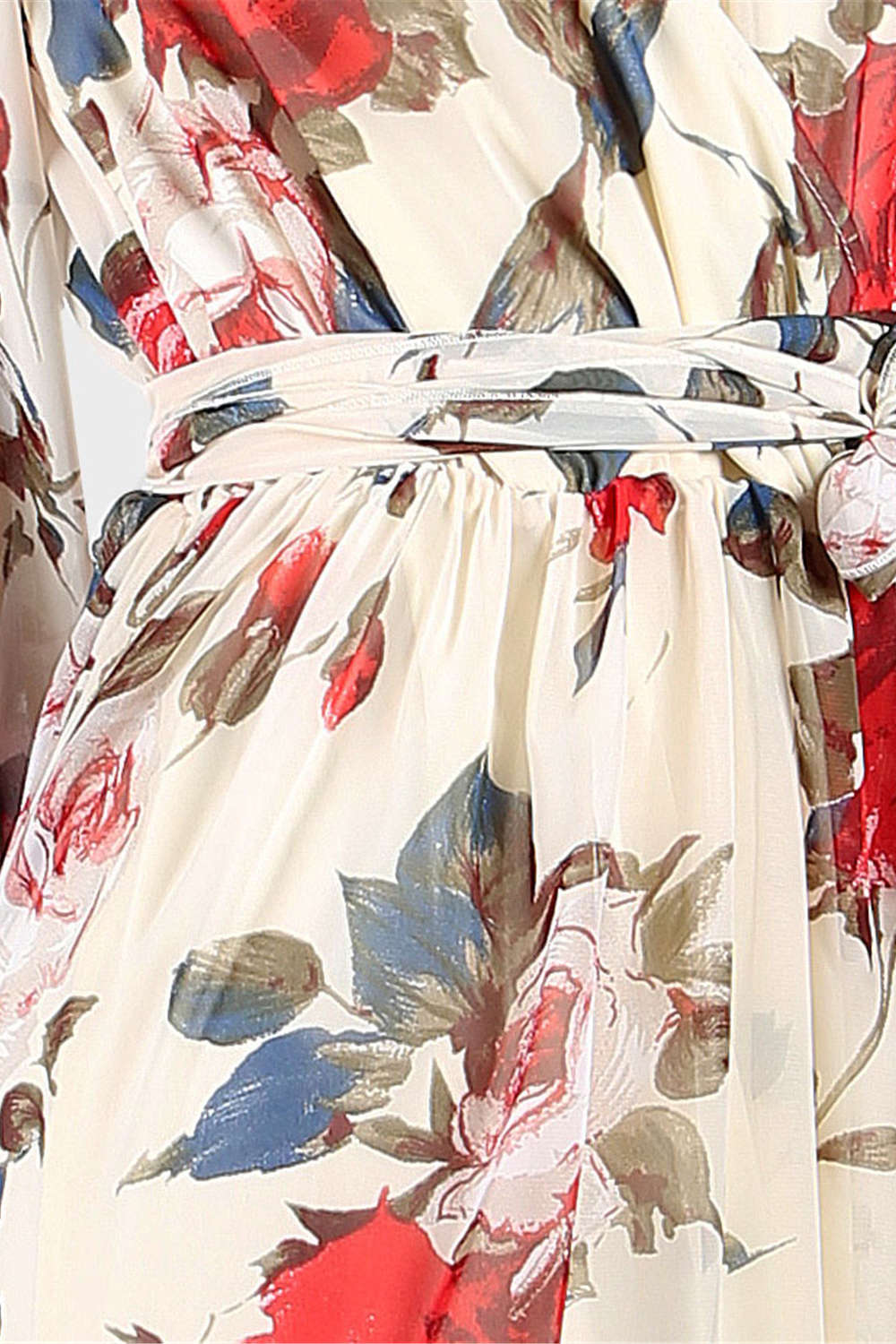 Iyasson Floral Printed V-Neck Long Sleeve Maxi Dress