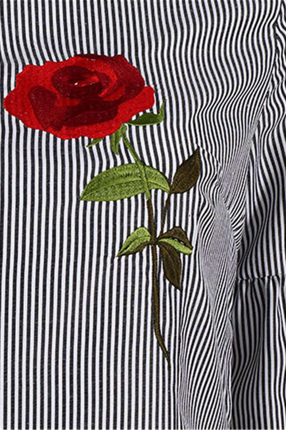 Iyasson Bell Sleeve Rose Embroidery A-Line Dress