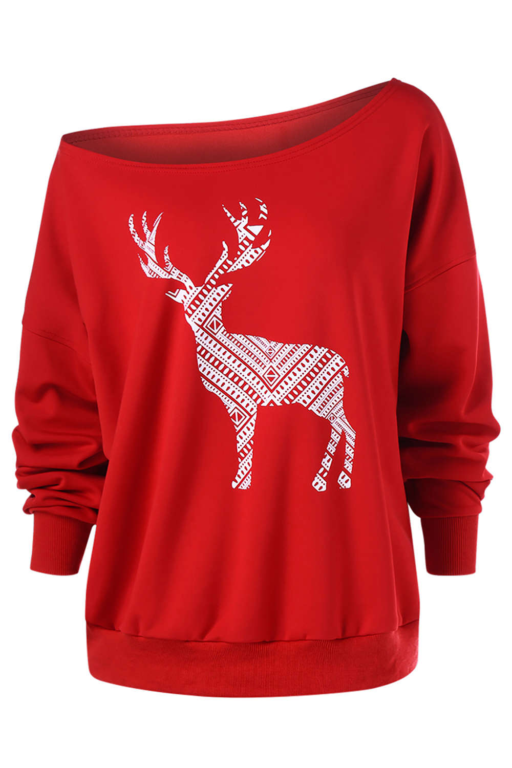 Iyasson Christmas Moose Printing One Shoulder Casual Hoodie