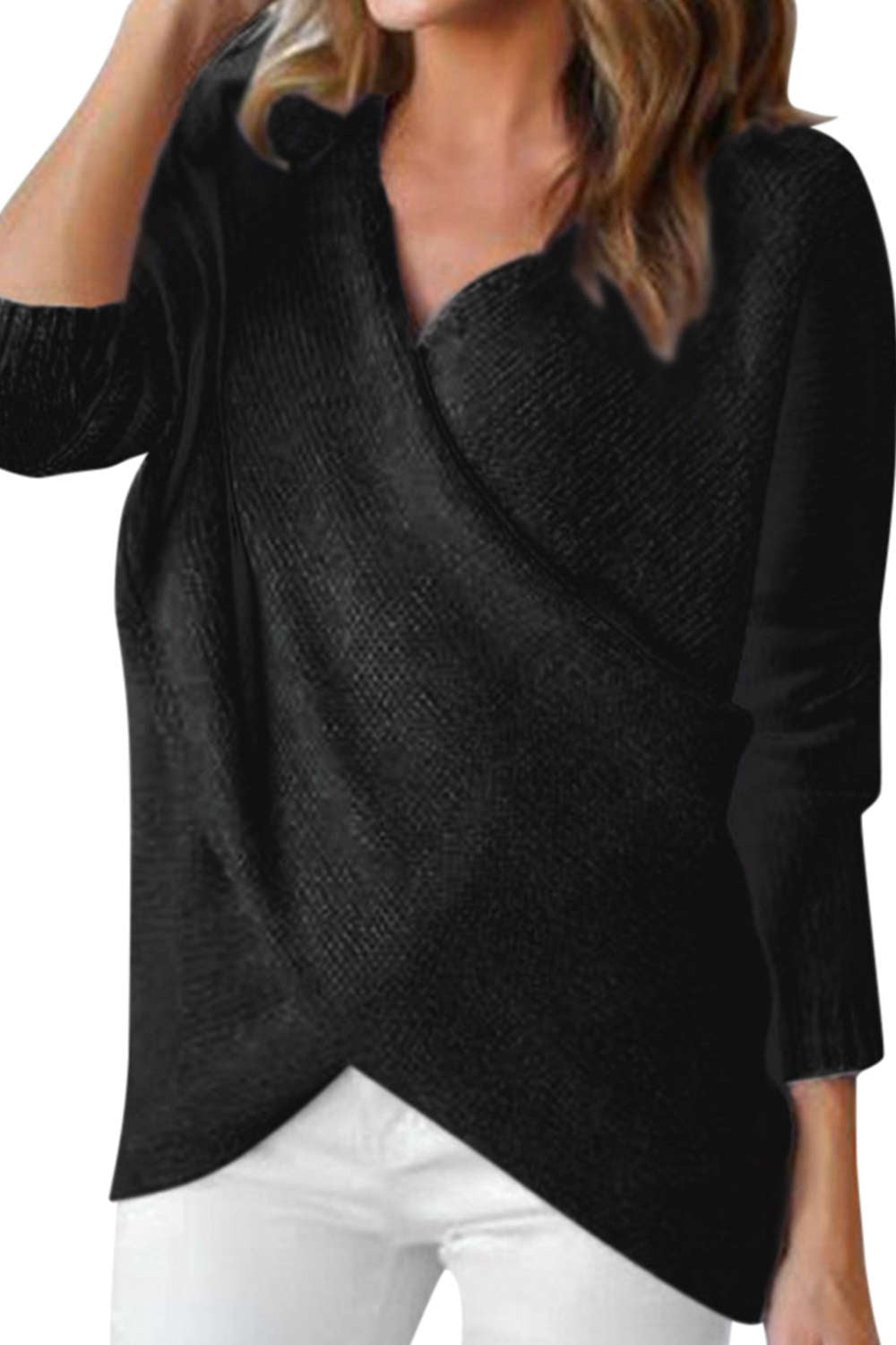 Iyasson Solid Color Long Sleeve Knit Sweater