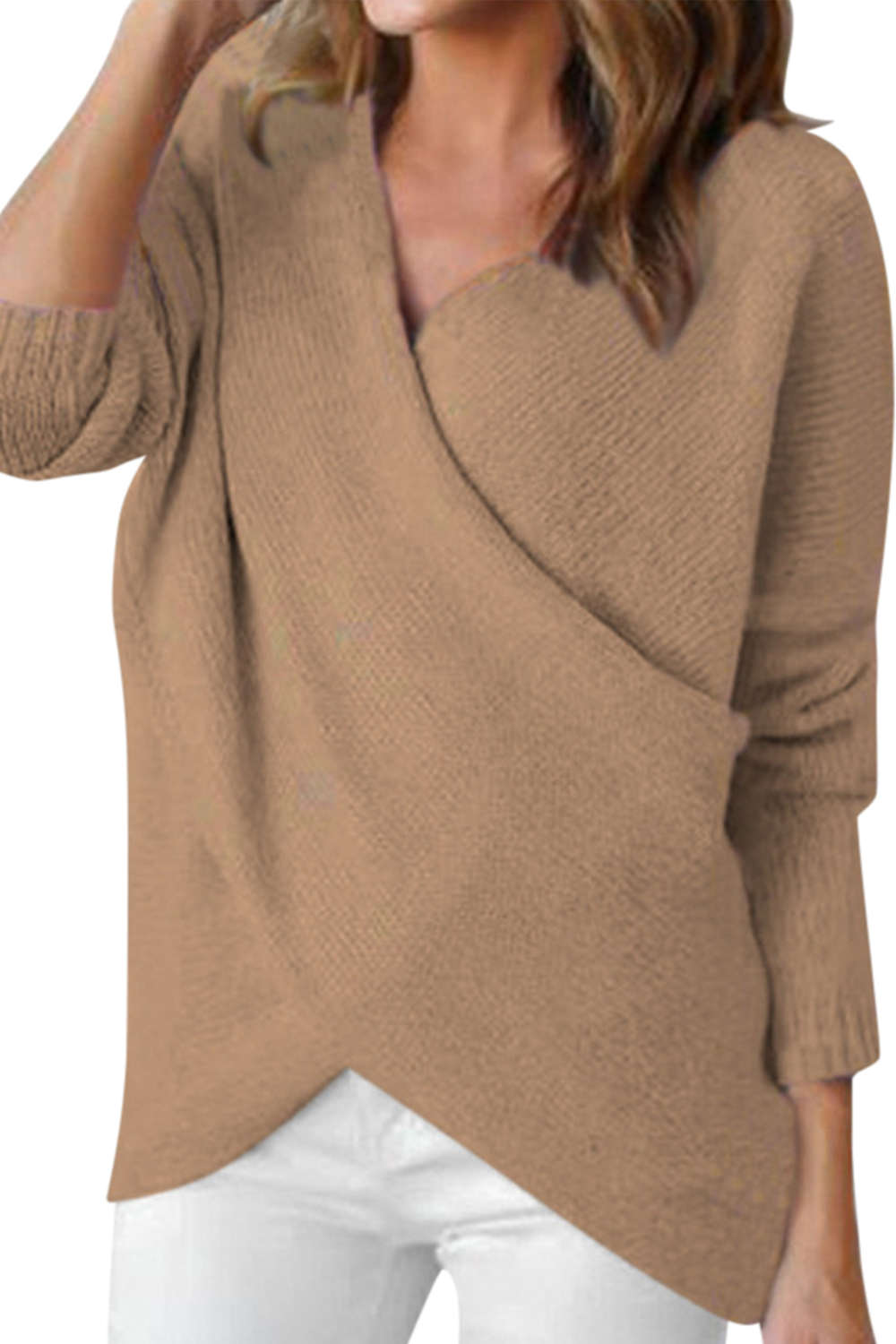 Iyasson Solid Color Long Sleeve Knit Sweater