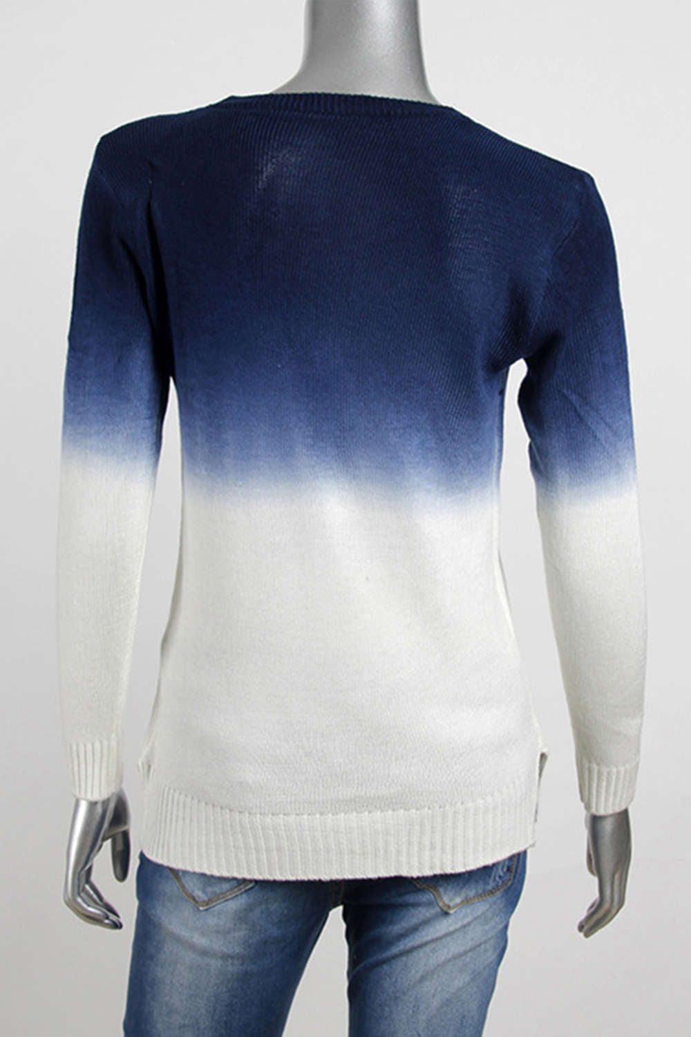 Iyasson Long Sleeve Gradient Color Casual Knit Sweater