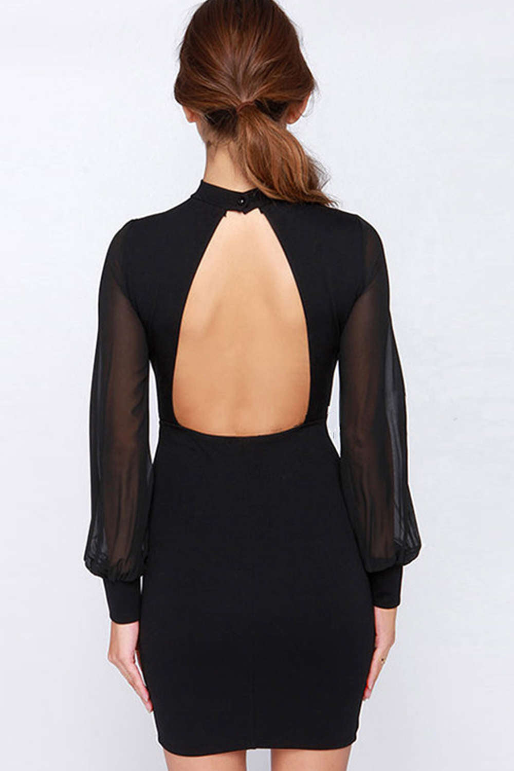 Iyasson Women's Long Sleeve Open Back Short Dress