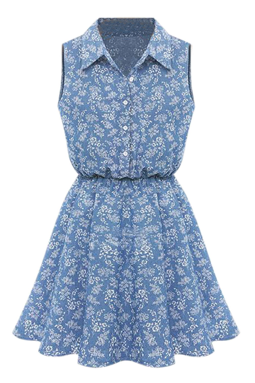 Iyasson Floral Print Sleeveless Half Buttoned Shirt Dress