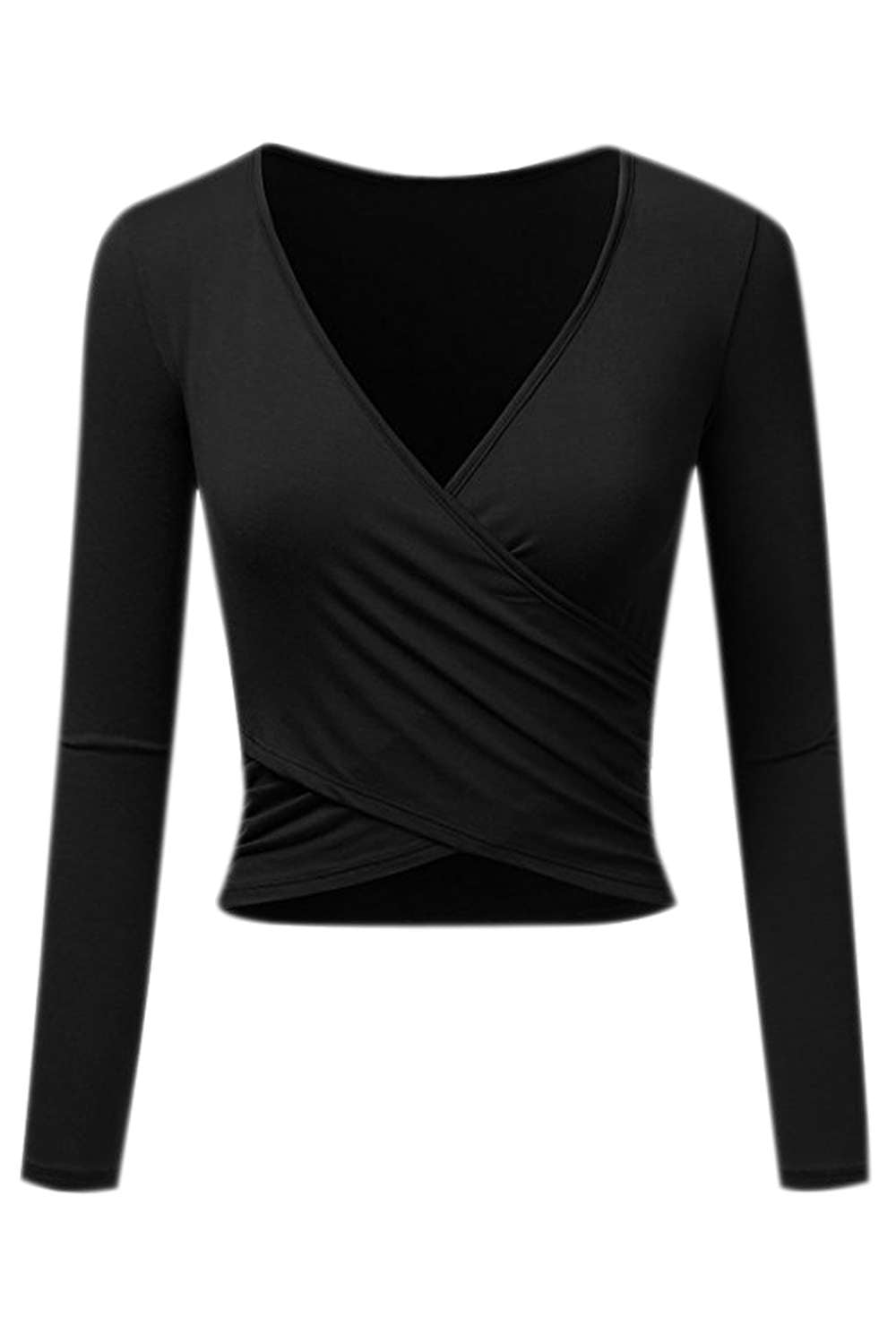 Iyasson Women's V-neck Long Sleeve Wrap Crop Tops