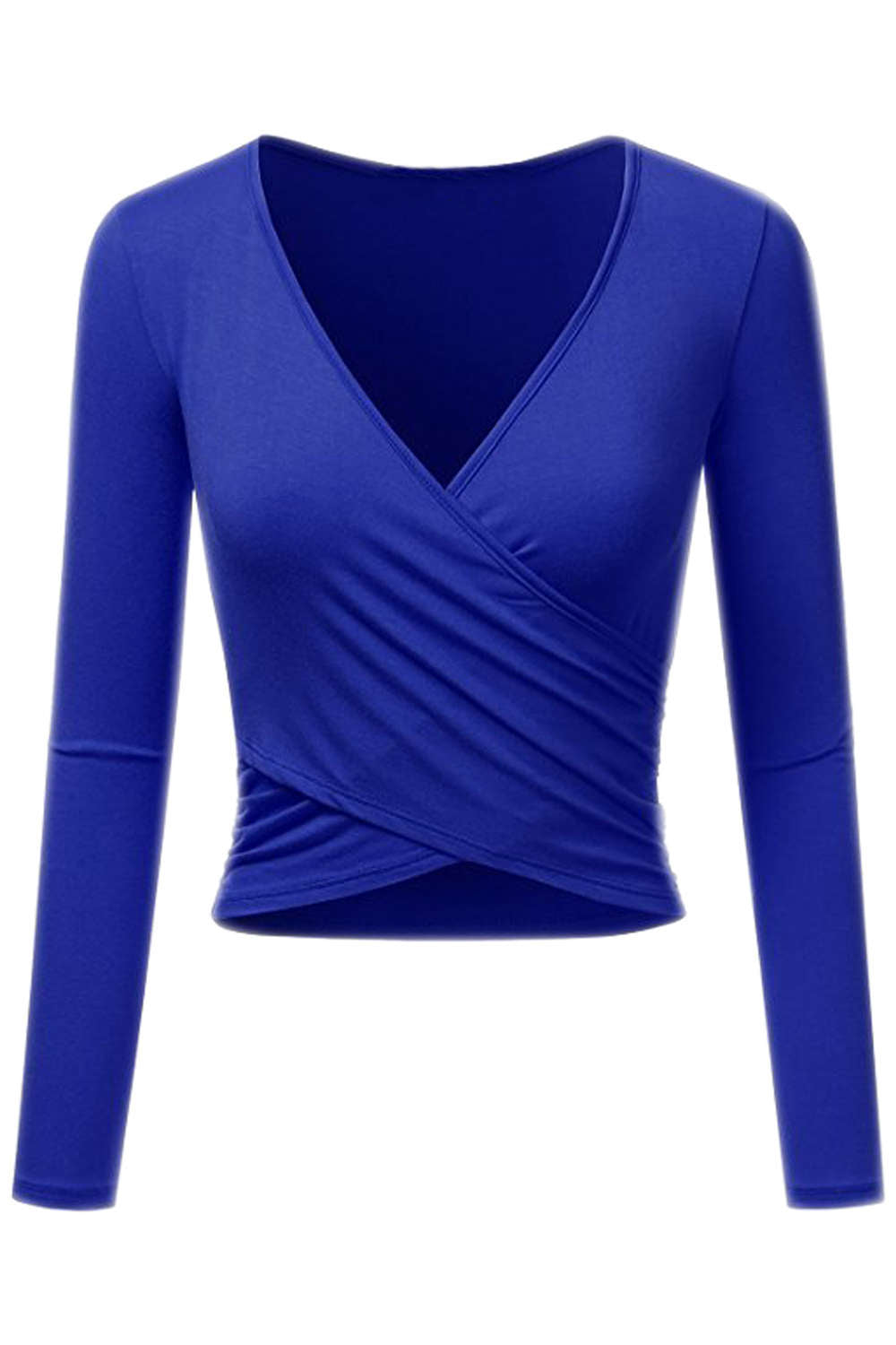 Iyasson Women's V-neck Long Sleeve Wrap Crop Tops