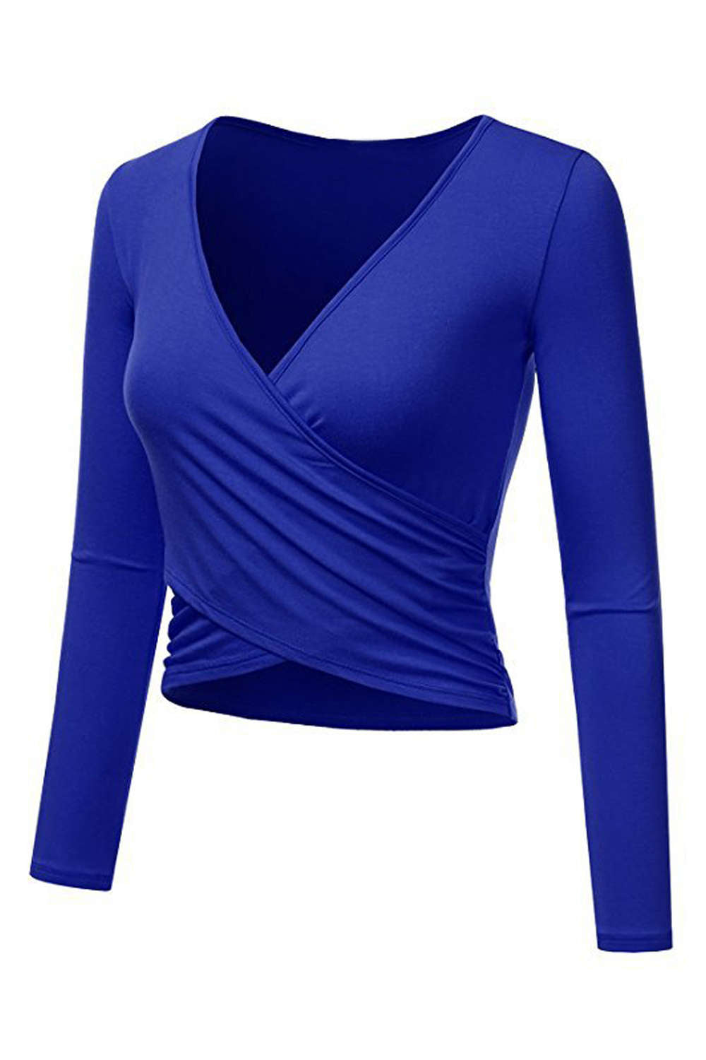 Iyasson Women's V-neck Long Sleeve Wrap Crop Tops