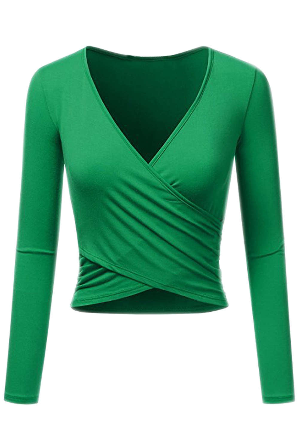 Iyasson Women's V-neck Long Sleeve Wrap Crop Tops
