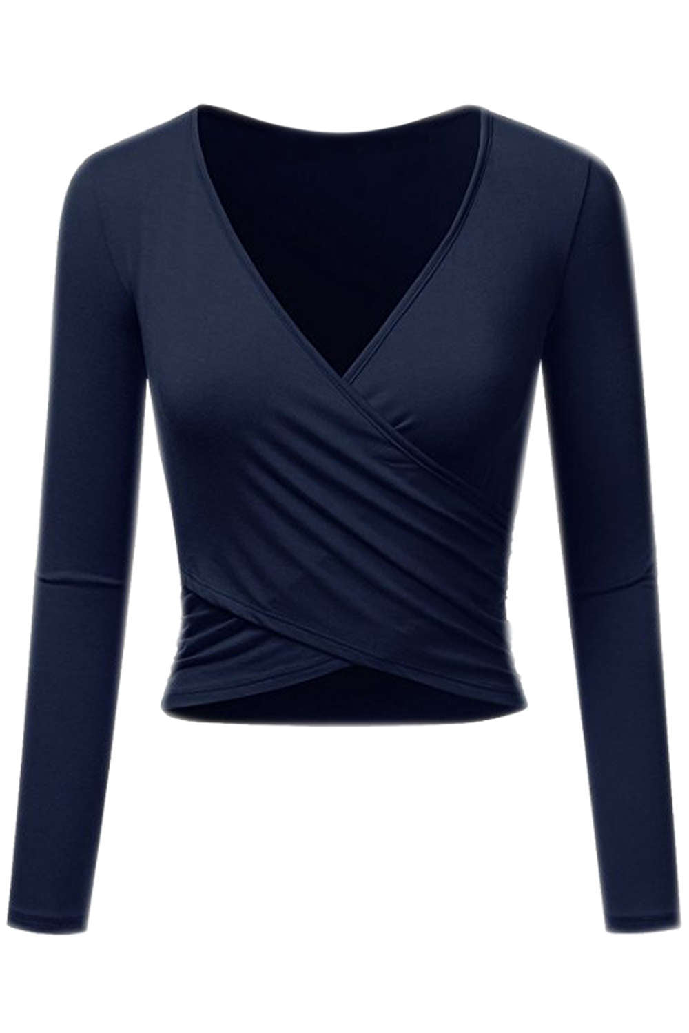Iyasson Women's V-neck Long Sleeve Wrap Crop Tops