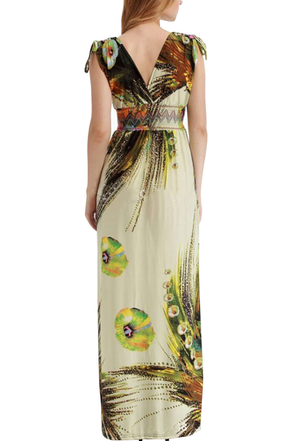 Iyasson Bohemian Floral Print V-neck Sleeveless Maxi Dress
