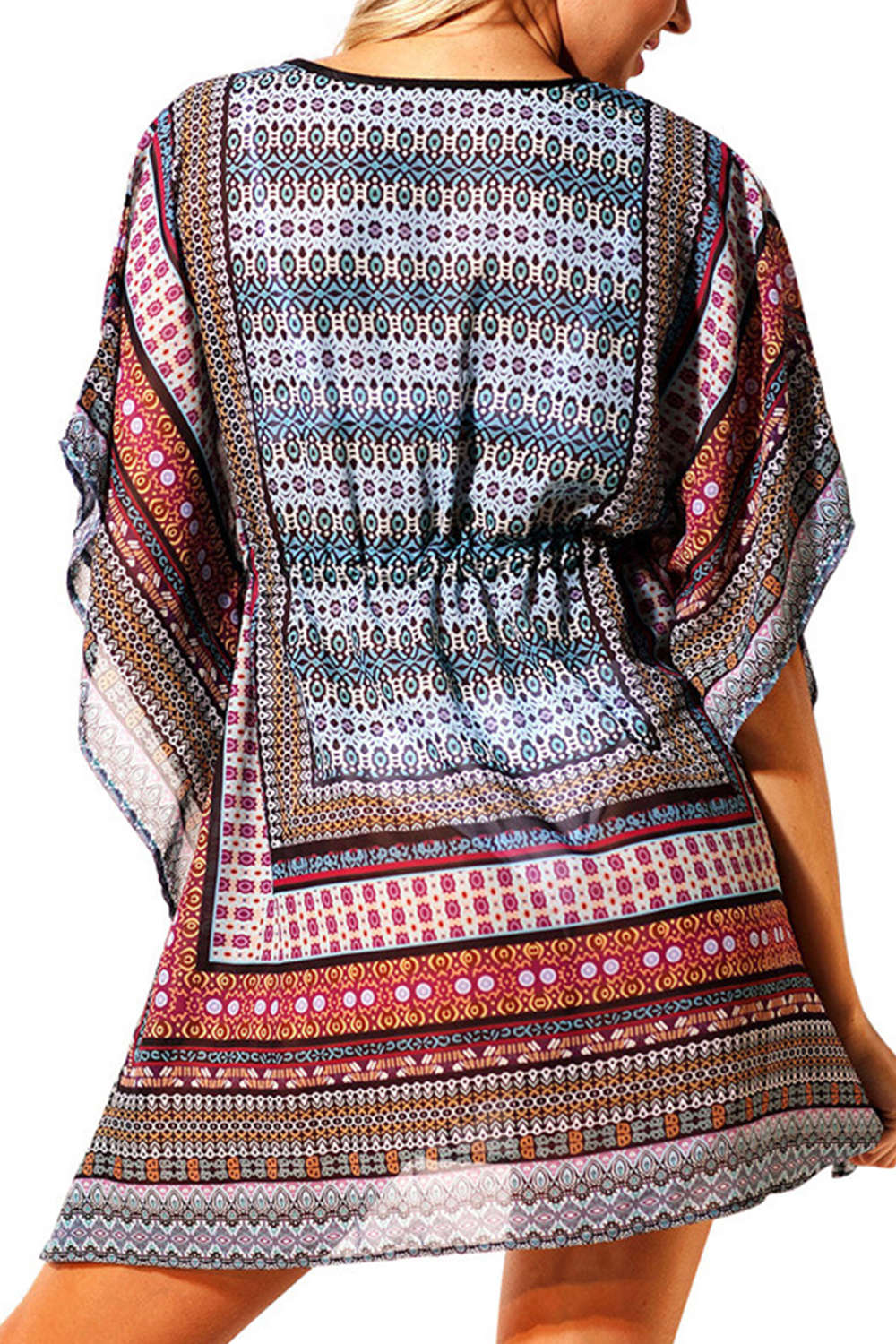 Iyasson Bohemian Floral Print Tassel Swim Cover-Up Dress