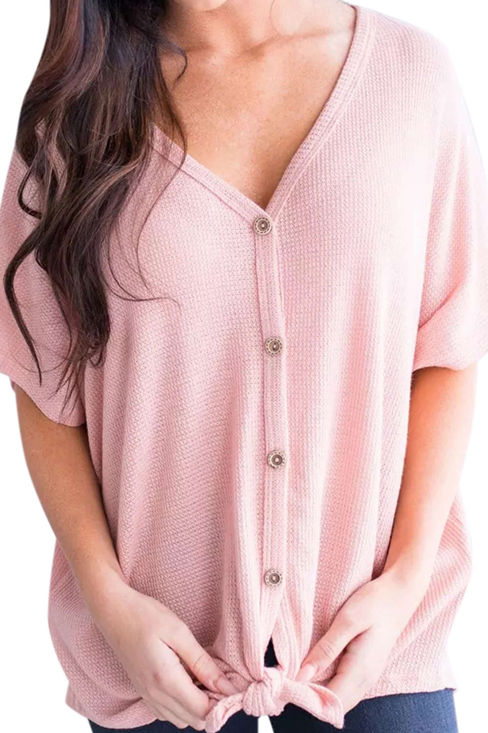 Iyasson Women Button Down Short Sleeve V Neck Loose Blouse